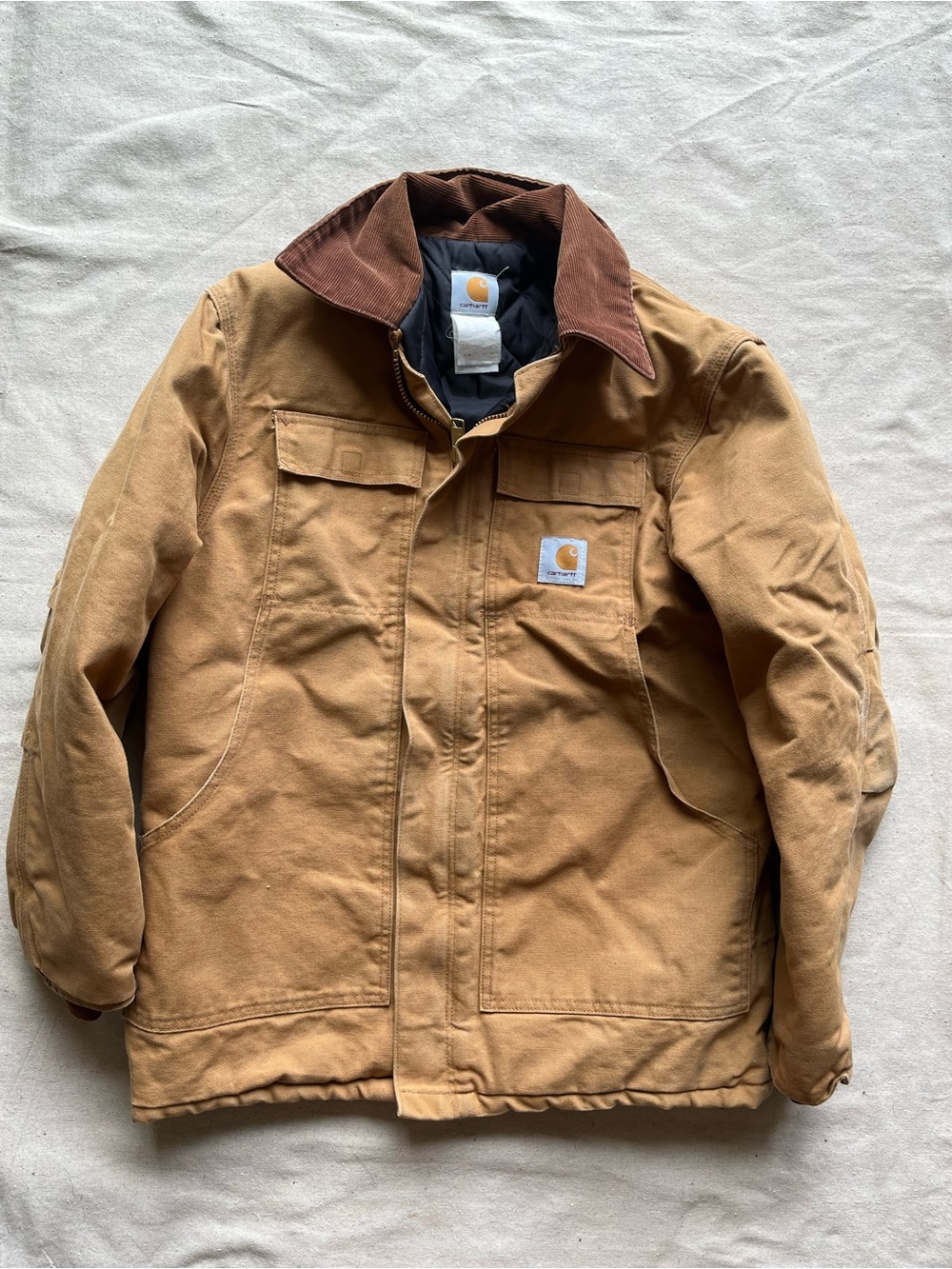 Vintage Carhartt tan duck canvas quilted work jacket size large